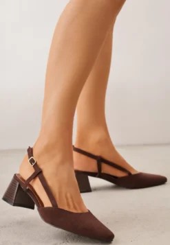 Ciemnobrązowe Czółenka VICES w Stylu Slingback na Słupku Synossia