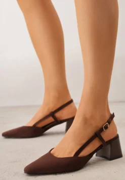 Ciemnobrązowe Czółenka VICES w Stylu Slingback na Słupku Synossia