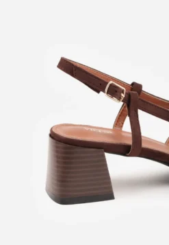 Ciemnobrązowe Czółenka VICES w Stylu Slingback na Słupku Synossia