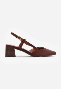 Ciemnobrązowe Czółenka VICES w Stylu Slingback na Słupku Synossia