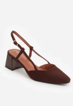 Ciemnobrązowe Czółenka VICES w Stylu Slingback na Słupku Synossia