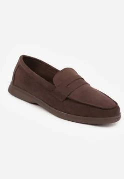 Ciemnobrązowe Mokasyny Casual VICES z Imitacji Zamszu z Wkładką ze Skóry Naturalnej Sheiris