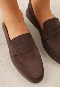 Ciemnobrązowe Mokasyny Casual VICES z Imitacji Zamszu z Wkładką ze Skóry Naturalnej Sheiris