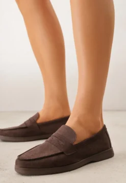 Ciemnobrązowe Mokasyny Casual VICES z Imitacji Zamszu z Wkładką ze Skóry Naturalnej Sheiris