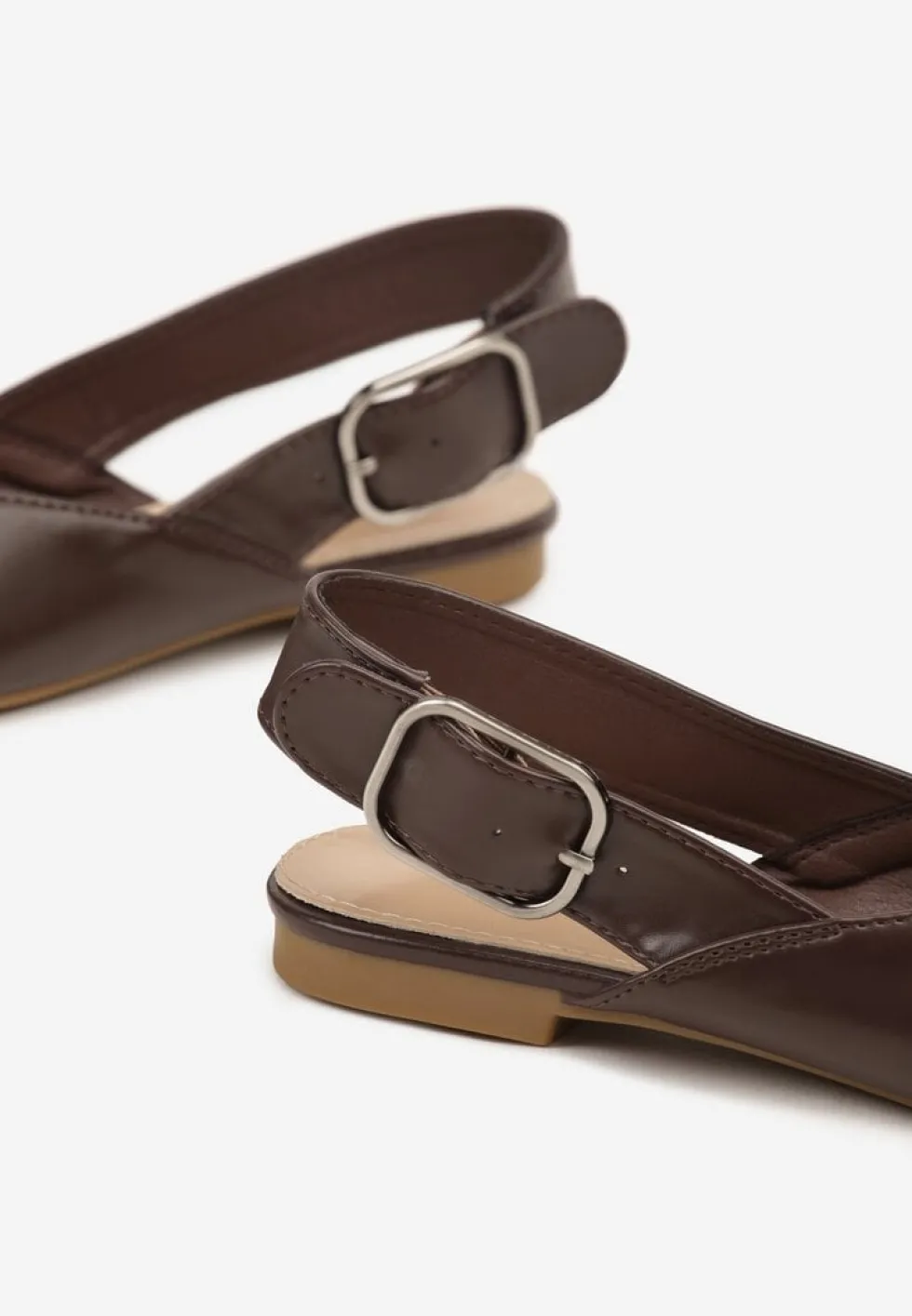 Ciemnobrązowe Sandały Vices Slingback z Paskiem ze Sprzączką Nirarine