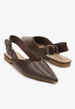 Ciemnobrązowe Sandały Vices Slingback z Paskiem ze Sprzączką Nirarine