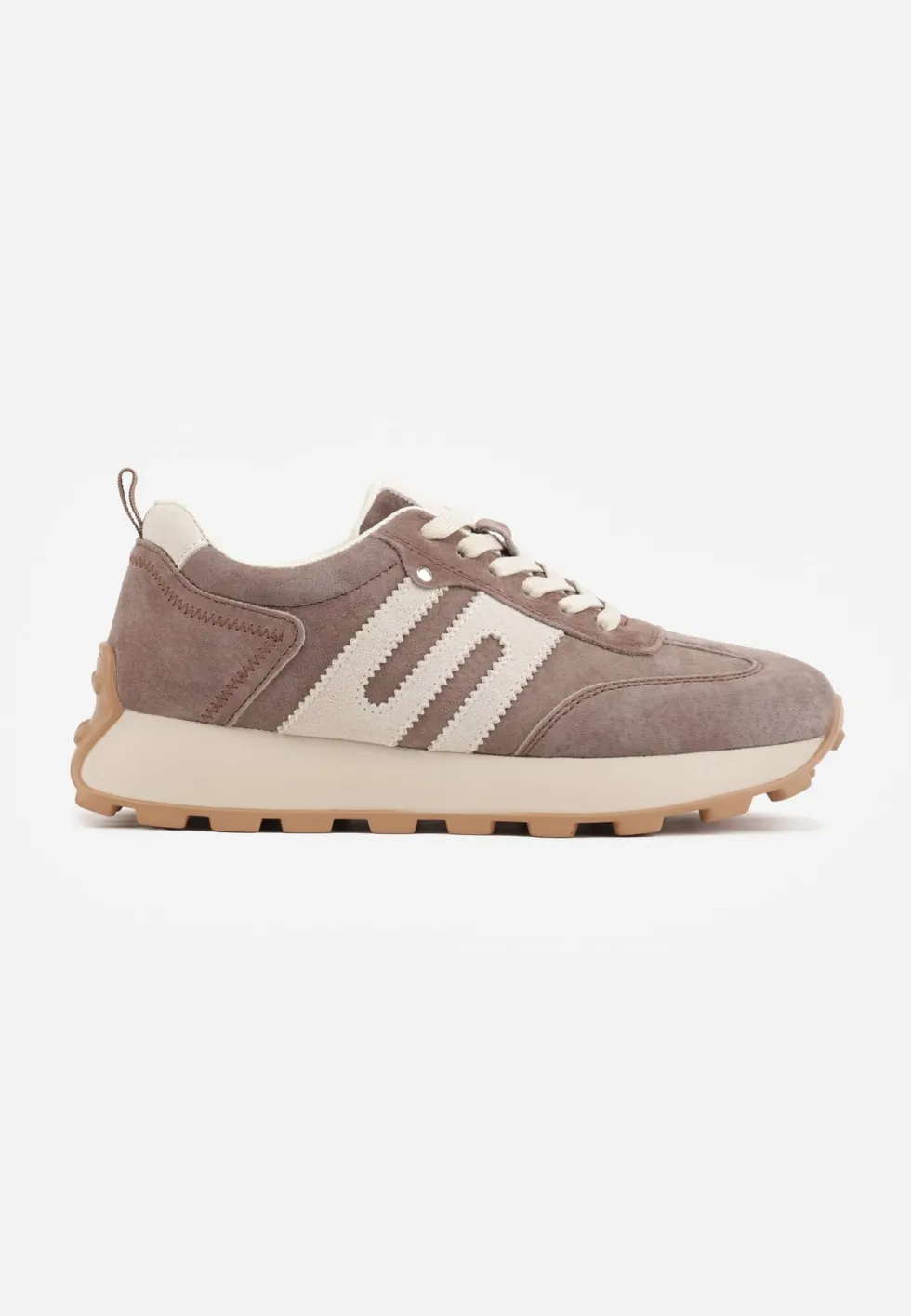 Ciemnobrązowe Sneakersy Skórzane w Stylu Sportowym z Ozdobnymi Wstawkami i Przeszyciami Evlinna
