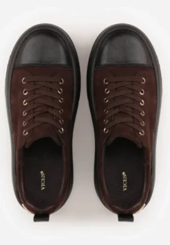Ciemnobrązowe Sneakersy VICES na Platformie z Metaliczną Aplikacją i Napisem Beli