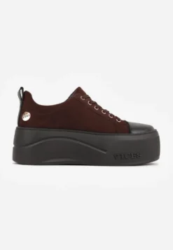 Ciemnobrązowe Sneakersy VICES na Platformie z Metaliczną Aplikacją i Napisem Beli