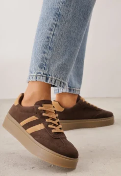 Ciemnobrązowe Sneakersy VICES Typu Tenisówki na Platformie z Paskami po Bokach Zidilla