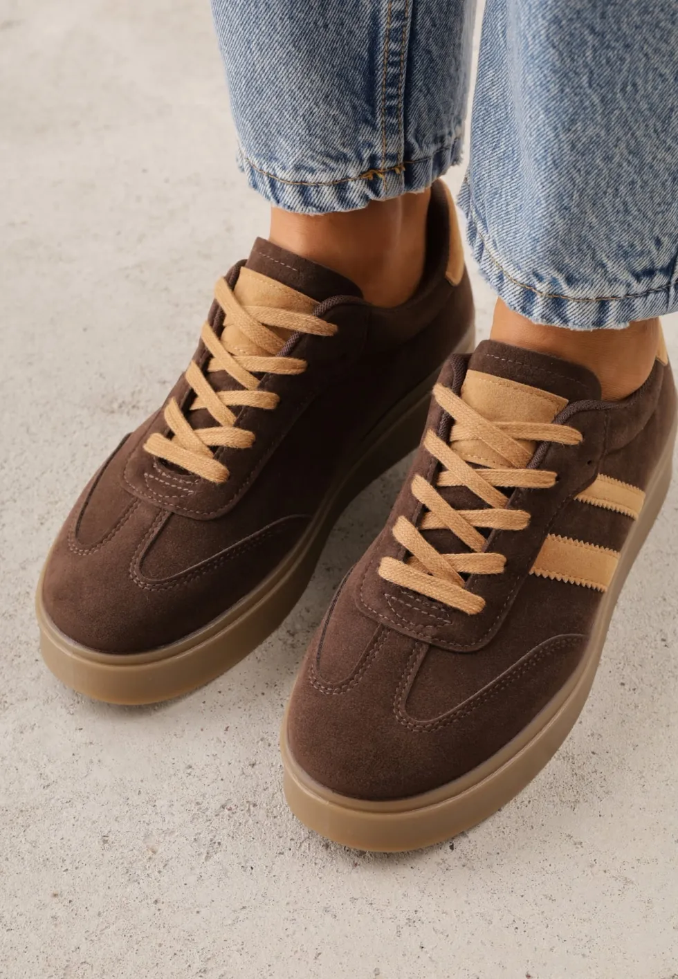 Ciemnobrązowe Sneakersy VICES Typu Tenisówki na Platformie z Paskami po Bokach Zidilla