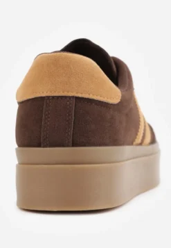 Ciemnobrązowe Sneakersy VICES Typu Tenisówki na Platformie z Paskami po Bokach Zidilla