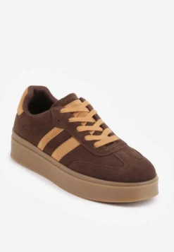 Ciemnobrązowe Sneakersy VICES Typu Tenisówki na Platformie z Paskami po Bokach Zidilla