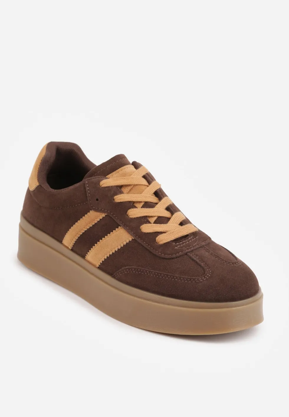 Ciemnobrązowe Sneakersy VICES Typu Tenisówki na Platformie z Paskami po Bokach Zidilla