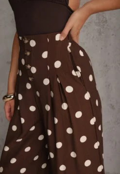Ciemnobrązowe Spodnie Casual Culottes w Groszki z Dużą Zawartością Wiskozy Thelialla