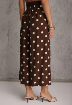 Ciemnobrązowe Spodnie Casual Culottes w Groszki z Dużą Zawartością Wiskozy Thelialla