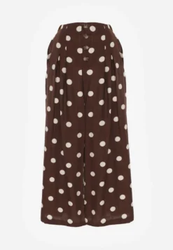 Ciemnobrązowe Spodnie Casual Culottes w Groszki z Dużą Zawartością Wiskozy Thelialla