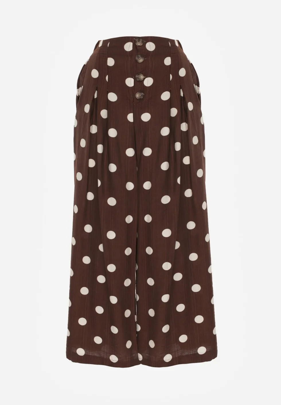 Ciemnobrązowe Spodnie Casual Culottes w Groszki z Dużą Zawartością Wiskozy Thelialla