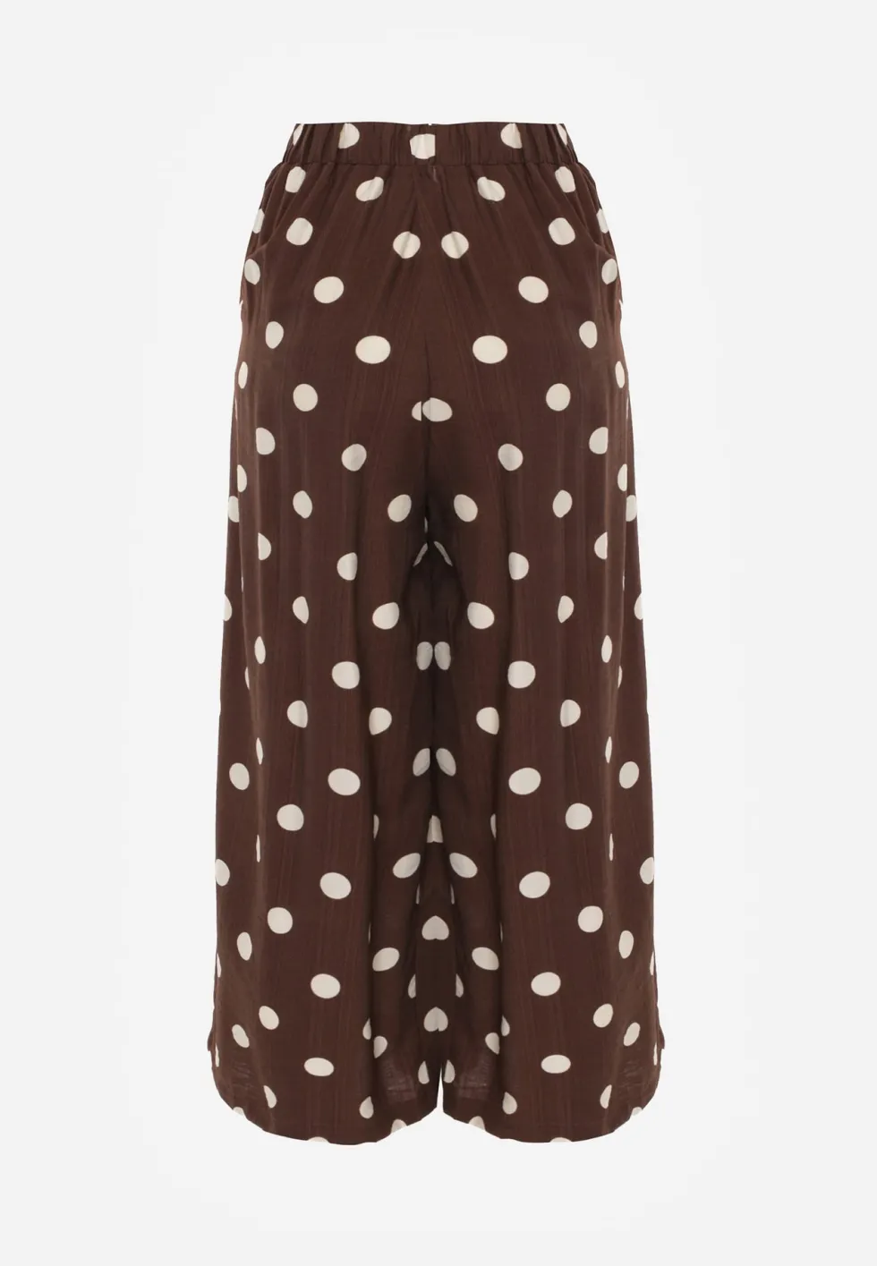 Ciemnobrązowe Spodnie Casual Culottes w Groszki z Dużą Zawartością Wiskozy Thelialla