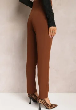 Ciemnobrązowe Spodnie Cygaretki High Waist Molfi