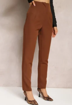 Ciemnobrązowe Spodnie Cygaretki High Waist Molfi