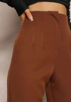 Ciemnobrązowe Spodnie Cygaretki High Waist Molfi