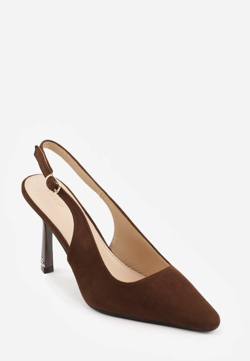Ciemnobrązowe Szpilki VICES Slingback Ozdobione Cyrkoniami na Obcasie Laodele