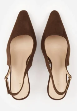 Ciemnobrązowe Szpilki VICES Slingback Ozdobione Cyrkoniami na Obcasie Laodele