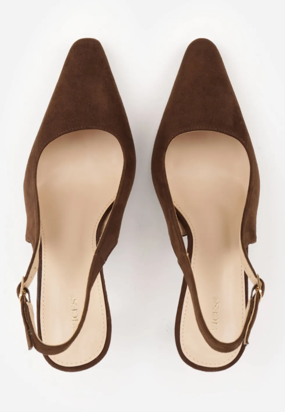 Ciemnobrązowe Szpilki VICES Slingback Ozdobione Cyrkoniami na Obcasie Laodele