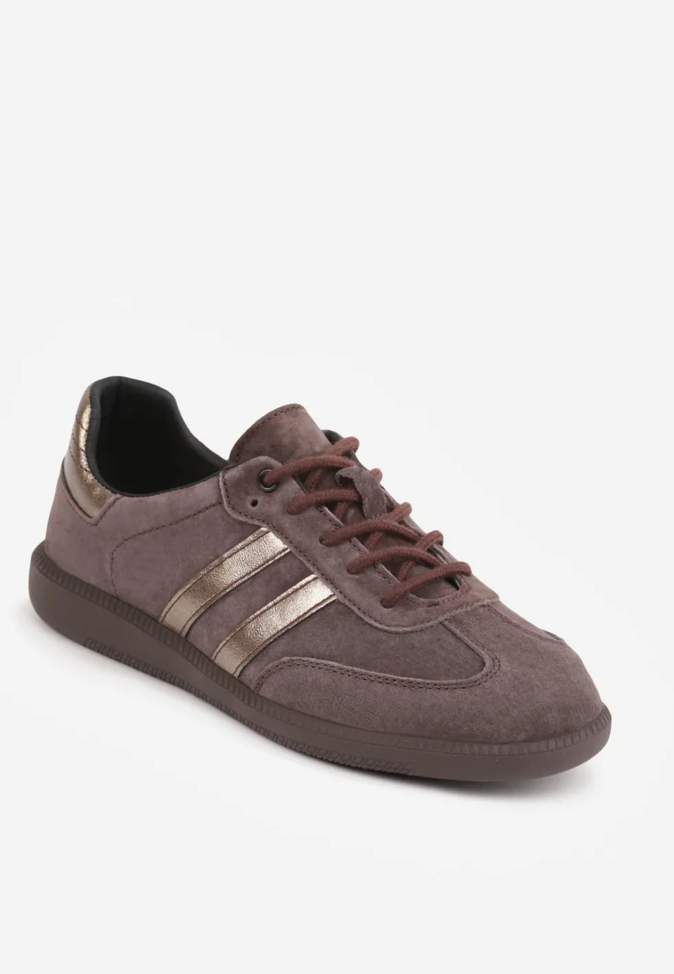 Ciemnobrązowe Zamszowe Sneakersy w Stylu Klasycznych Tenisówek ze Skórzaną Wkładką Volma