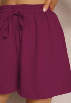 Ciemnofioletowe Szorty o Luźnym Kroju High Waist z Gumką w Talii Vimallora