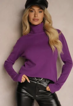 Ciemnofioletowy Golf Sweter o Dopasowanym Kroju z Kaszmirem Zairith