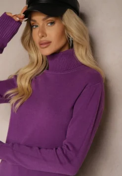 Ciemnofioletowy Golf Sweter o Dopasowanym Kroju z Kaszmirem Zairith