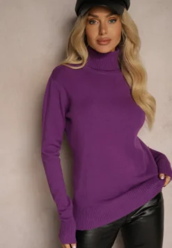 Ciemnofioletowy Golf Sweter o Dopasowanym Kroju z Kaszmirem Zairith