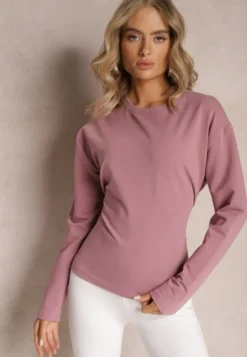 Ciemnoróżowa Bawełniana Bluza z Ozdobnym Wiązaniem Fanarita