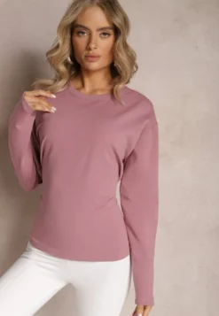Ciemnoróżowa Bawełniana Bluza z Ozdobnym Wiązaniem Fanarita