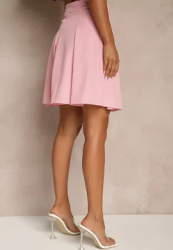 Ciemnoróżowa Plisowana Spódnica High Waist o Rozkloszowanym Kroju Redilsa