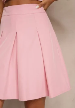 Ciemnoróżowa Plisowana Spódnica High Waist o Rozkloszowanym Kroju Redilsa