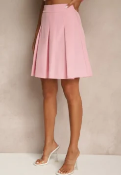 Ciemnoróżowa Plisowana Spódnica High Waist o Rozkloszowanym Kroju Redilsa