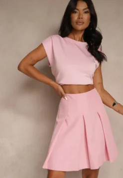 Ciemnoróżowa Plisowana Spódnica High Waist o Rozkloszowanym Kroju Redilsa