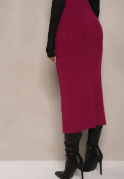 Ciemnoróżowa Spódnica z Wiskozą High Waist o Dopasowanym Kroju z Gumką w Talii Niarosae
