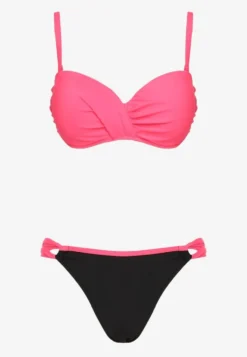 Ciemnoróżowe Bikini Majtki Figi i Biustonosz z Marszczeniem Sepiana