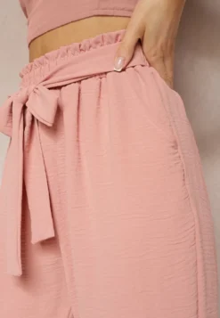 Ciemnoróżowe Spodnie High Waist Wiązane w Pasie Wykończone Gumką w Talii Dimixi