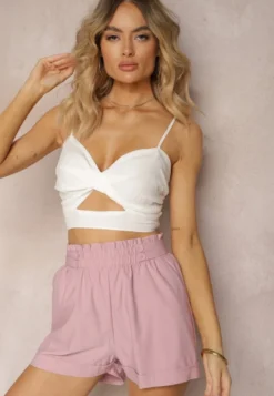 Ciemnoróżowe Szorty High Waist z Gumką w Pasie Kerpia