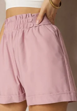 Ciemnoróżowe Szorty High Waist z Gumką w Pasie Kerpia