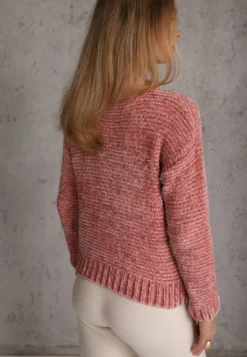 Ciemnoróżowy Sweter Basic Oversize z Szenilowej Dzianiny z Wełną Mirietha