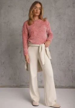 Ciemnoróżowy Sweter Basic Oversize z Szenilowej Dzianiny z Wełną Mirietha