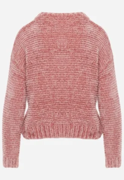 Ciemnoróżowy Sweter Basic Oversize z Szenilowej Dzianiny z Wełną Mirietha