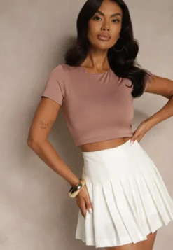 Ciemnoróżowy T-shirt Cropped z Wiskozą Efranessa