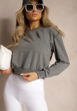 Ciemnoszara Bluza z Bawełną ze Ściągaczami przy Rękawach i w Pasie Alberia